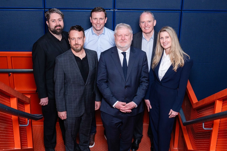 From left to right; Grant Olin - Halon; Chris Ferriter - Halon; Steven Little - Screen Scotland; Angus Robertson MSP - Scotland's Culture Secretary; Adrian Gillespie - Scottish Enterprise; Francesca Segarra - Halon, Gloo