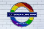 TfL Image - LGBTQIA Roundel at Tottenham Court Road station: TfL Image - LGBTQIA Roundel at Tottenham Court Road station