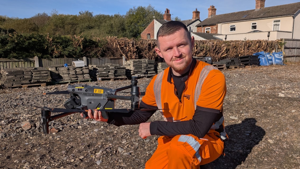 Drone technology takes flight to strengthen East Coast’s response to severe weather on the railway: Senior technical officer Chris Hayes with drone