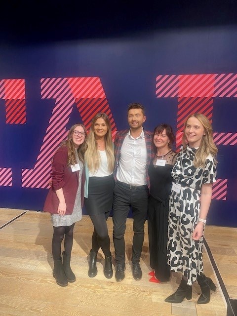 Kirsty Shand is pictured second from the left with Moray Council Development Project Officer, Louise Dunn, to her left and award ceremony host and STV weather presenter, Sean Batty. Next to him is Moray Council Community Safety Officer, Tracey Rae, and Economic Development Officer, Shannon Creswell.