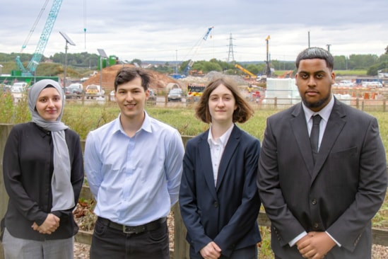 Students Ayesha Mahroof, Andreas Edwards, Catherine Purcell and Abdullah Ibrahim secure summer jobs on HS2: Students Ayesha Mahroof, Andreas Edwards, Catherine Purcell and Abdullah Ibrahim secure summer jobs on HS2