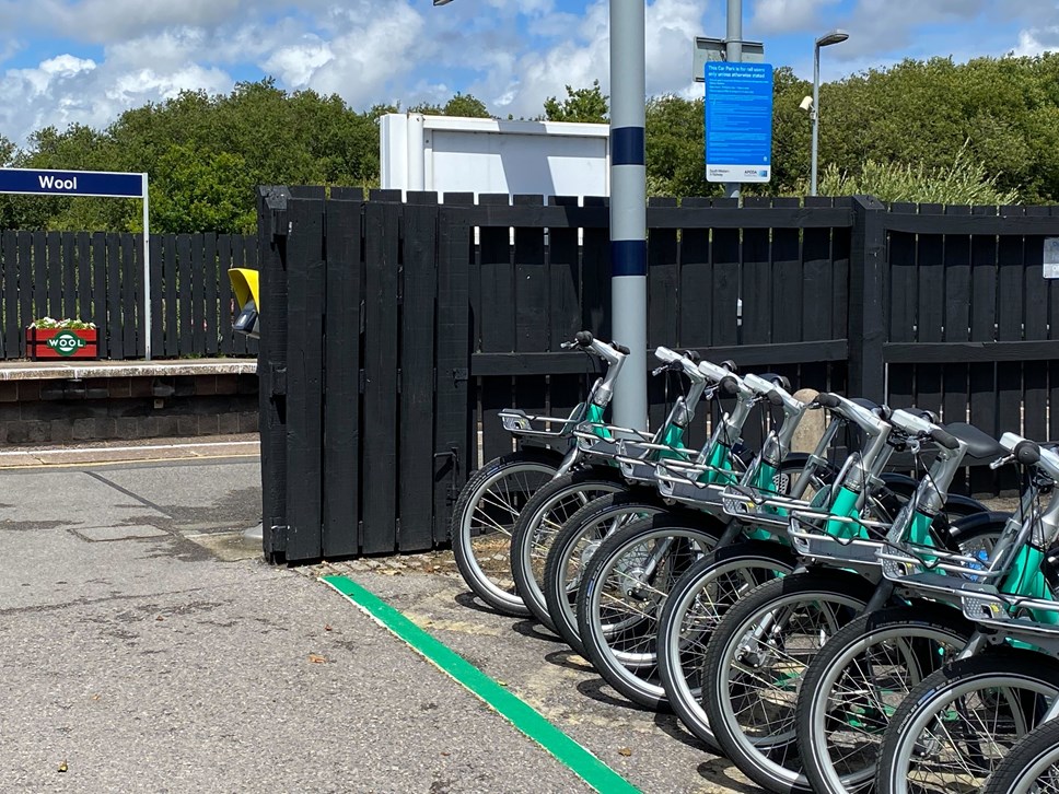 New Beryl bike share scheme at Wool railway station.