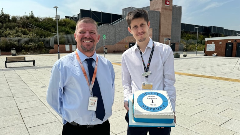 Thanet Parkway celebrates its first birthday!: Bob Coulson and Eddie Goddard - Thanet Parkway First Birthday