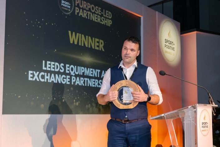 Sport Positive Awards 2024 - Glenn Holdsworth -Yorkshire Sport Foundation-3: Development Manager of Yorkshire Sport Foundation Glenn Holdsworth receiving the Purpose-led Partnership Award at the Sport Positive Awards 2024 (image credit Sport Positive Awards/Capturise)