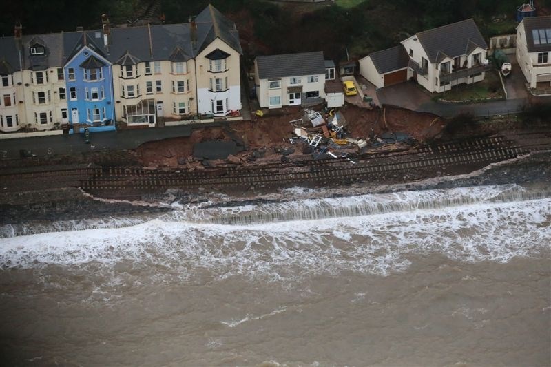 One year on since Dawlish line washed away: Dawlish - aerial view of the damage last year