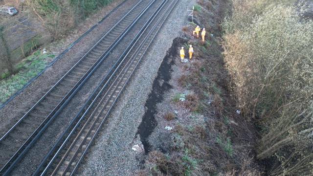 Kent: Emergency work to repair a landslip at Newington will mean buses replace trains between Gillingham and Sittingbourne until Monday 4 March: Newington landslip aerial shot 3 web