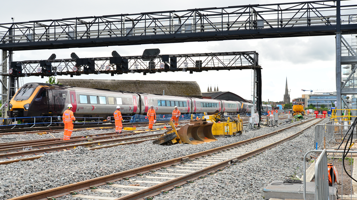 Work progressing well at Bristol East Junction as major track upgrade reaches half-way point: Bristol East Junction with CrossCountry train