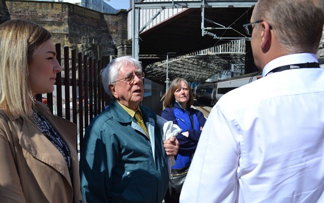 Russell Parsons being given tour at Lime Street station