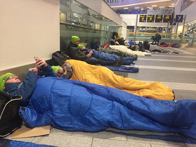 Railway charity station sleep out raises money for vulnerable children: Railway Children sleep out Birmingham New Street