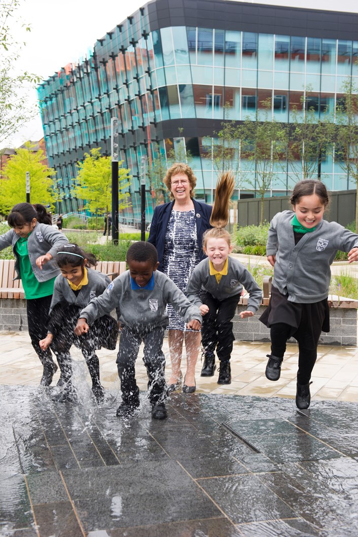 Idea blooms into city centre oasis for Leeds: sovereignsquareopeningcllrblakekidswaterfeature.jpg