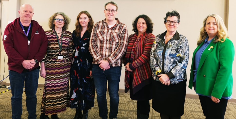 Pic: left to right:
James White, Sinead Henehan, Gemma Baker, Steffan Evans, Sarah Hughes, Geraldine Murphy, Sophie Buckley