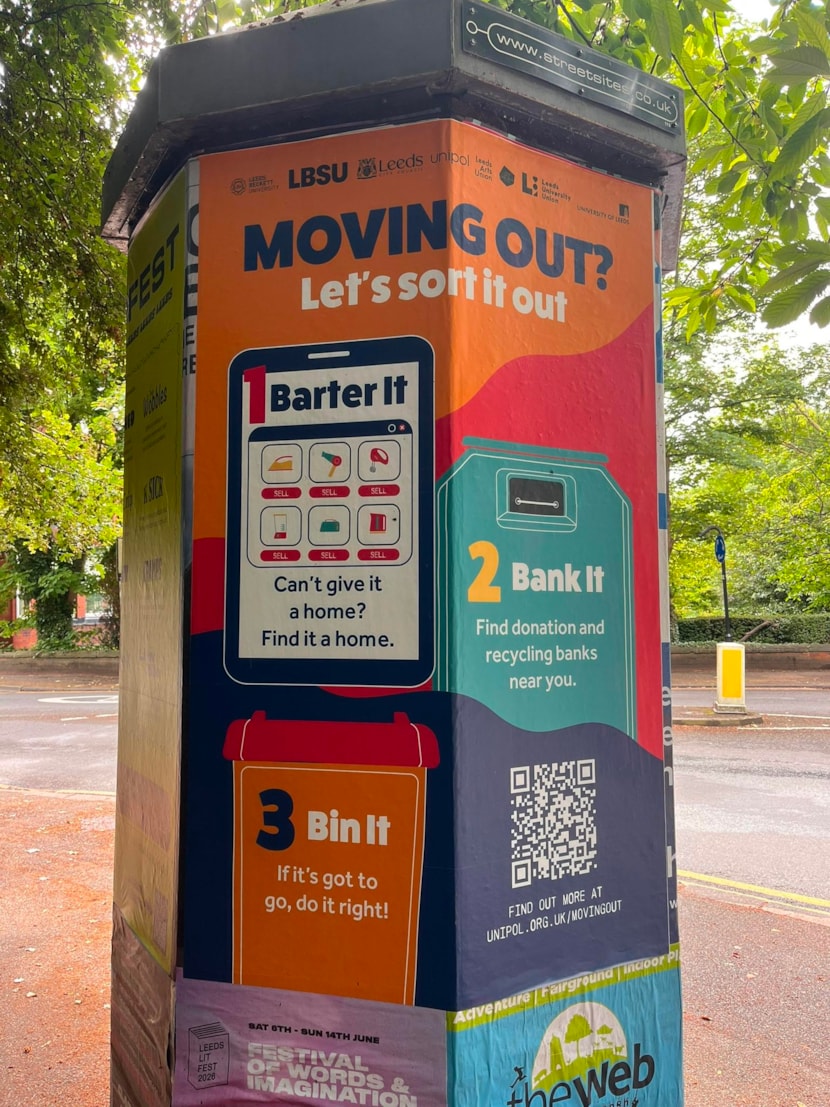 Support and messages reinforced as summer student changeover period begins: Barter it Bank it Bin it poster drum