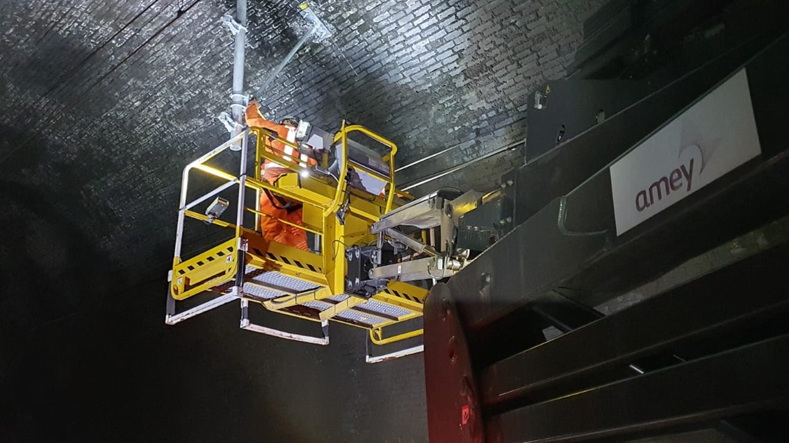 Railway work continues to keep critical supplies and passengers moving: Overhead line repairs taking place in Primrose Hill tunnel