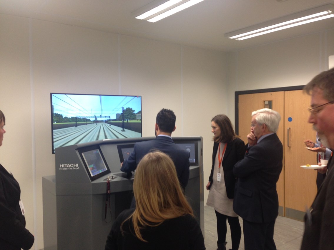 Martin Vickers using the Hitachi ETCS driving simulator (2): All Party Parliamentary Rail Group, APPG, ETCS, European Train Control System, National Integration Facility, ENIF, Hitachi