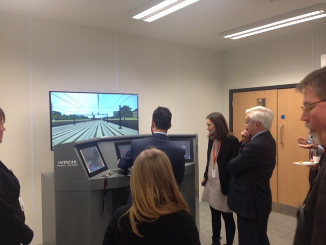 Martin Vickers using the Hitachi ETCS driving simulator (2): All Party Parliamentary Rail Group, APPG, ETCS, European Train Control System, National Integration Facility, ENIF, Hitachi