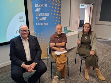 Headline speakers Darren Henley and Wayne Hemingway with the university’s Vice Chancellor, Julie Mennell-2