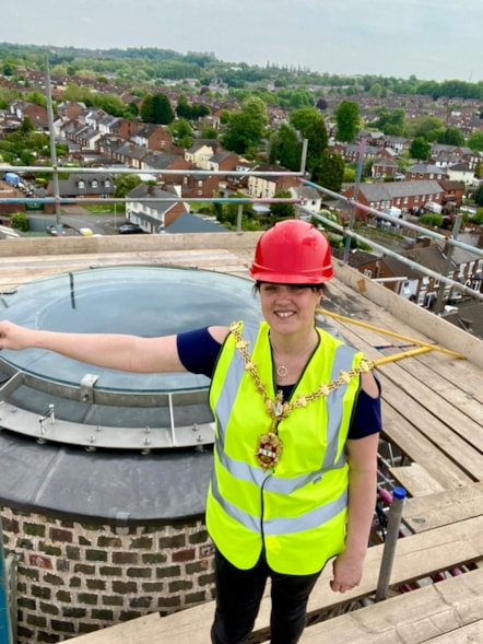 Councillor Andrea Goddard at the top of the cone