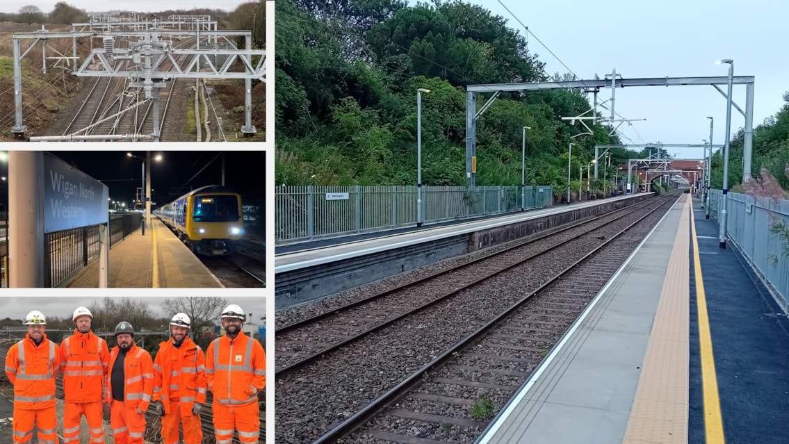Wigan to Bolton railway cleaner and greener after £100m electrification: Wigan to Bolton entry into service photomontage July 2025