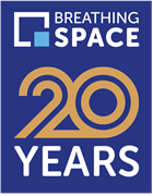 Breathing Space 20th Anniversary - logo - white stacked: Breathing Space 20th Anniversary - logo - white stacked