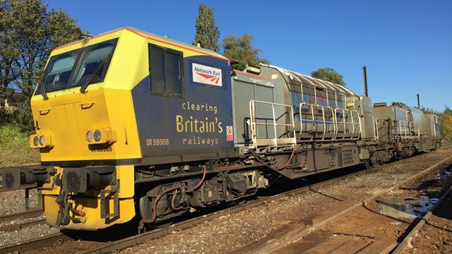 An autumn treatment train known as an MPV at Kings Norton depot