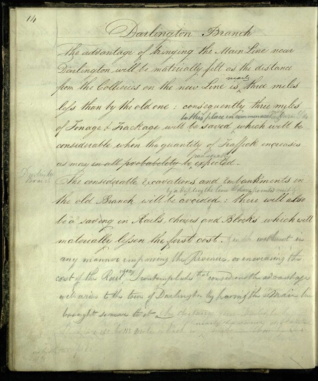 Stephenson notebook Darlington Branch from NER AGT 350 Original Report by G Stephenson for S&D 1822