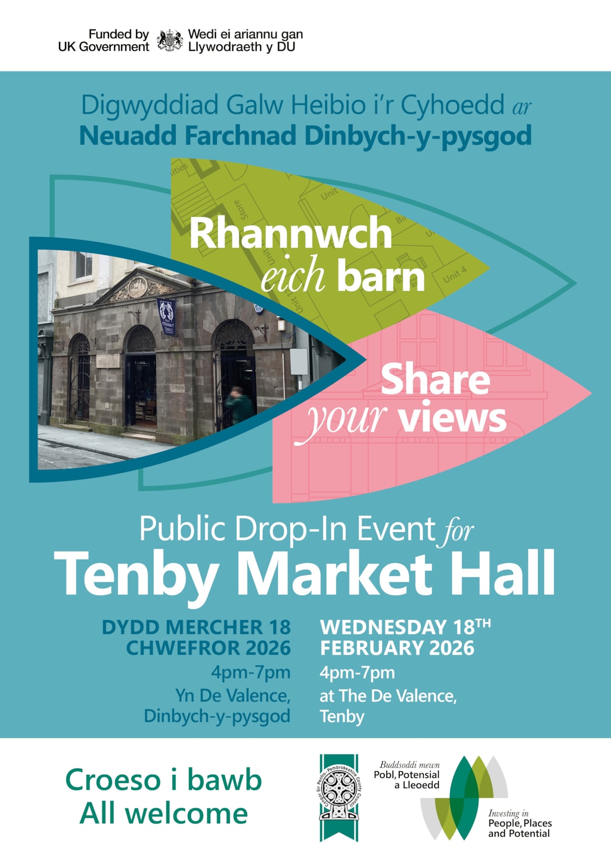 Tenby Market Hall Public Drop-In Event Infographic