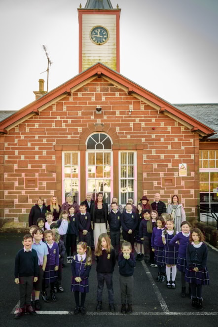 Cllr Cowan with Cllrs Mabon and Lennox and Graham McGinn congratulate Sorn Primary on their recent inspection report