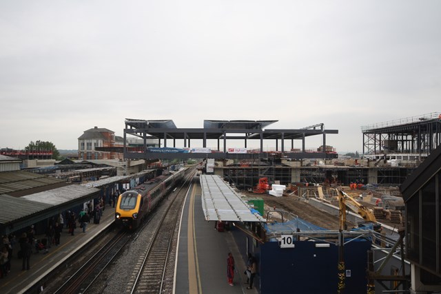 Reading station footbridge slides into place: Reading station footbridge, in place after two nights' careful work