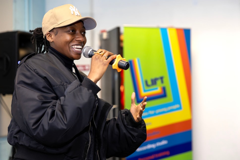 Little Simz takes questions from the audience of young people at Lift