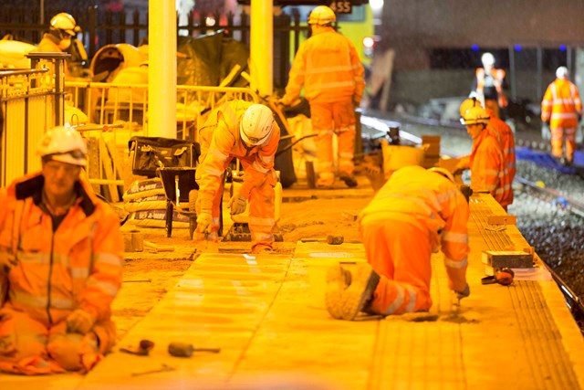 Easter rail improvements signal better journeys for passengers in Wales: Wales - Replacing the coping stones platform 7 - Cardiff Central Station