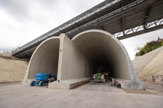The Wendover green tunnel under construction with the Ellesborough Road above it on a temporary bridge August 2026