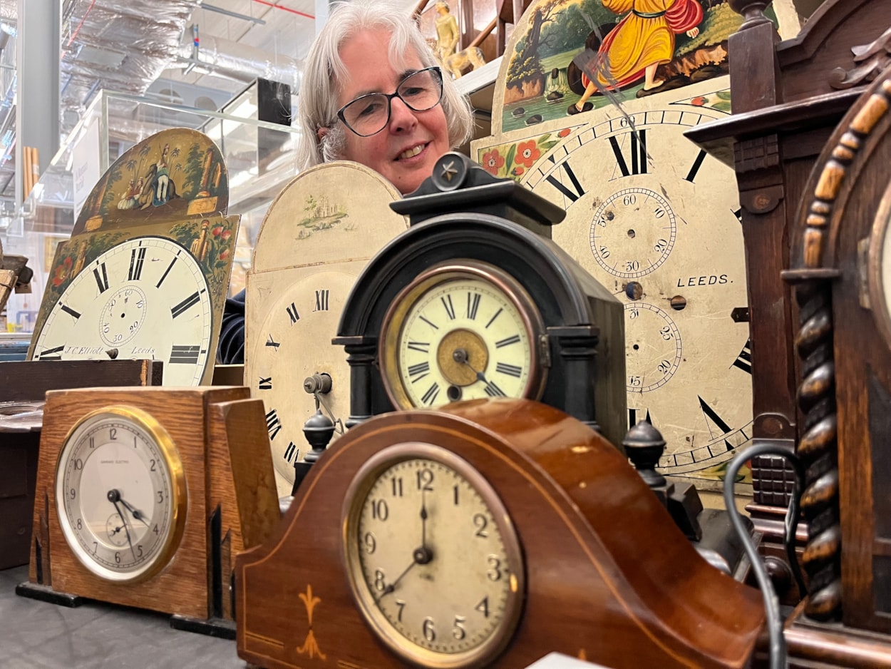 Clocks workshop: Curator Kitty Ross with some of the clocks in the Leeds Museums and Galleries collection.
The carefully curated collection of historic timepieces will be going on show at the Leeds Discovery Centre during a special family workshop exploring the art of clockmaking while looking at some of the museum’s objects.