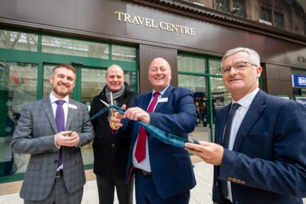 Left to Right: Liam Sumpter (Managing Director at Network Rail Scotland), Drew Burns (Network Rail Station Manager at Glasgow Central), Andy Mellors (Managing Director at Avanti West Coast), Mark Green (Avanti West Coast Station Manager at Glasgow Central) officially open the Avanti West Coast Ticke