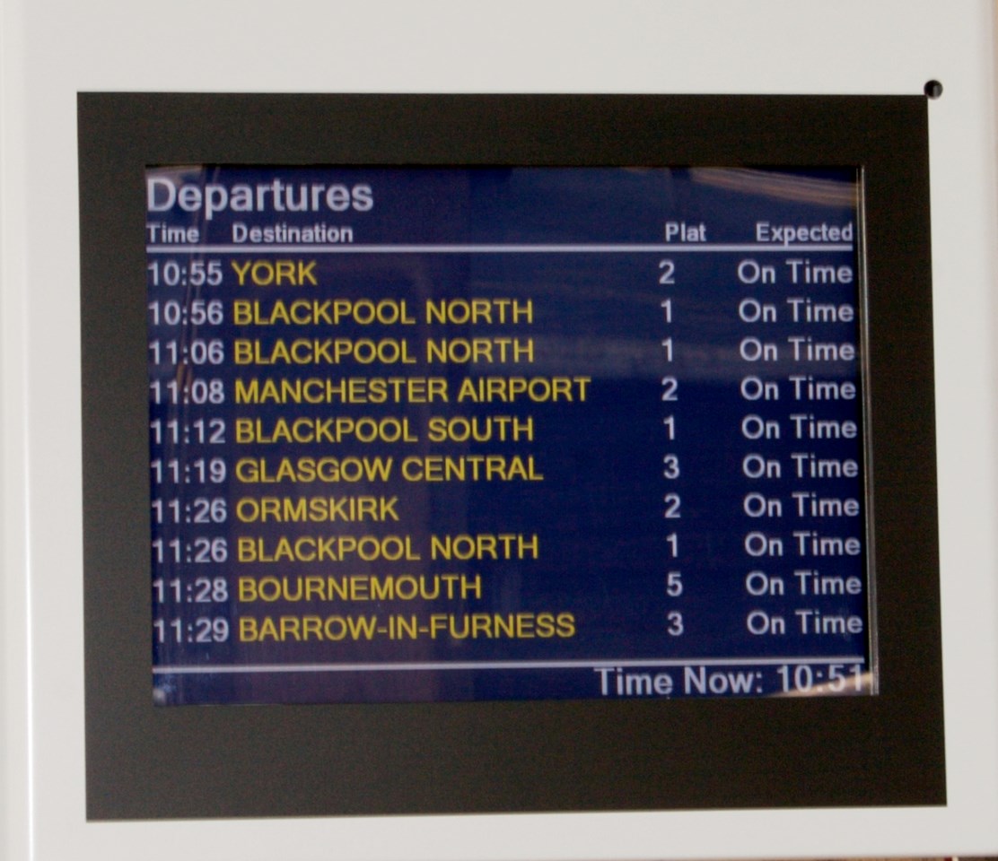 Customer Information Screens at Preston station: One of the new Customer Information Screens at Preston station, which passengers have been benefitting from since the beginning of the year.