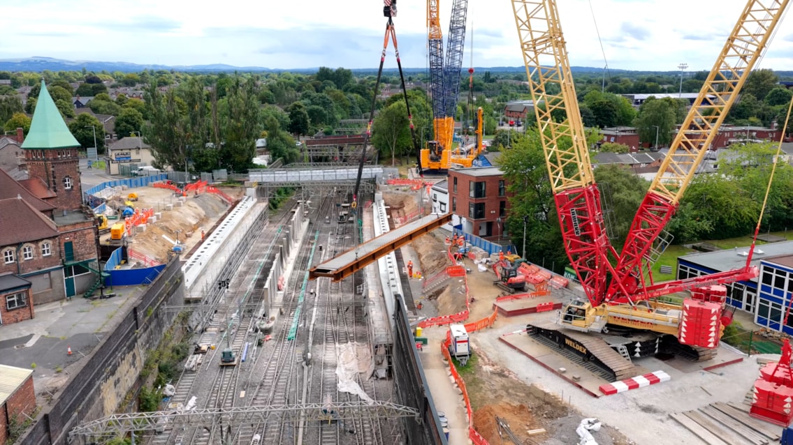 First new beam being lifted into position at Greek Street August 2025