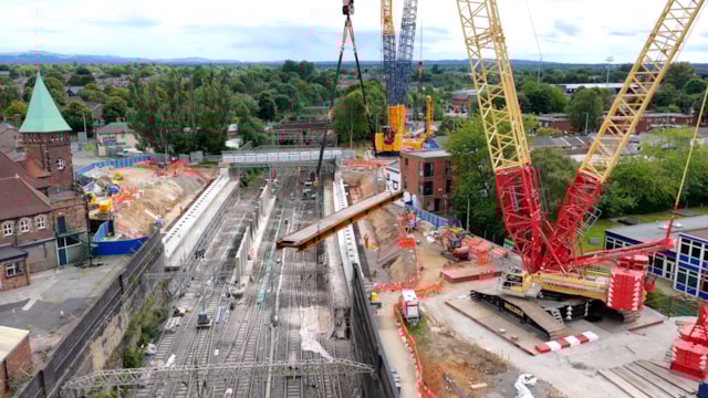 First new beam being lifted into position at Greek Street August 2025: First new beam being lifted into position at Greek Street August 2025