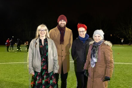 Cllr Dr Sara Hyde and Junction ward Cllrs at Whittington Park football pitch