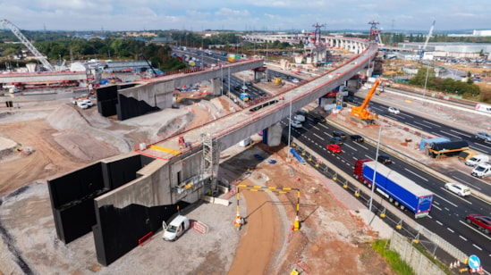 Traffic flowing under the first Water Orton spans across the M42 August 2026
