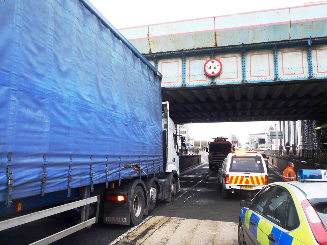 A bridge strike at Bute Street Rail Bridge in Cardiff