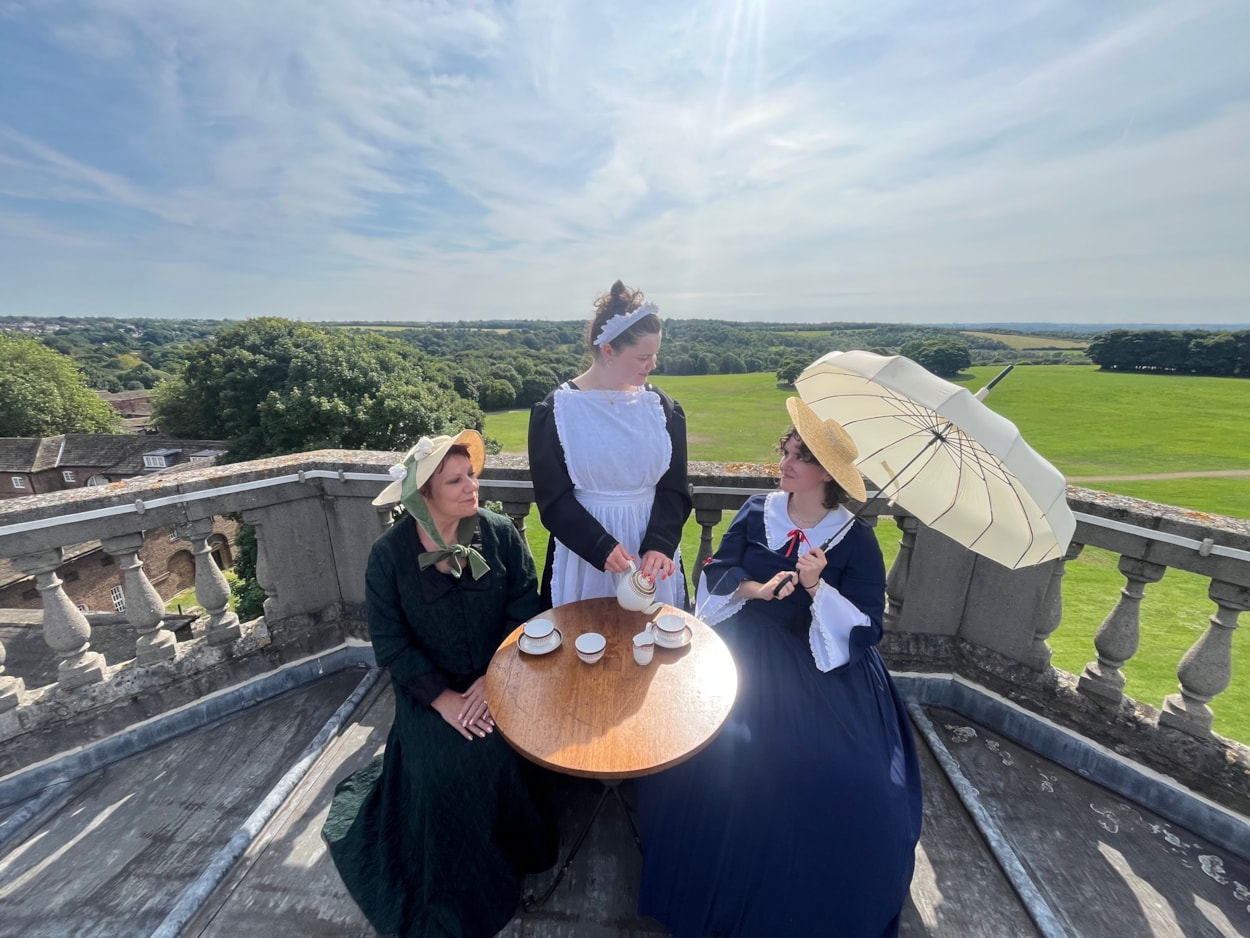 Rooftop tea at Temple Newsam: Members of the house team donned 19th century costumes and took to the rooftop to take tea in style, surrounded by breath-taking views of the sprawling estate.
They were launching a new programme of summer events, giving visitors a taste of what life was like for the generations of servants who lived and worked at Temple Newsam over hundreds of years.