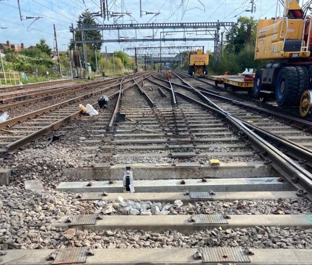Replacing a faulty section of track near Gidea Park station