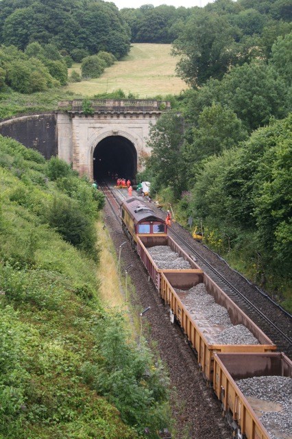 Track lowering work through Box Tunnel