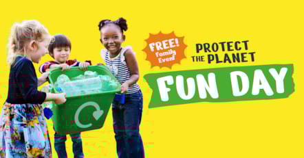 A promotional graphic for the Protect the Planet fun day event