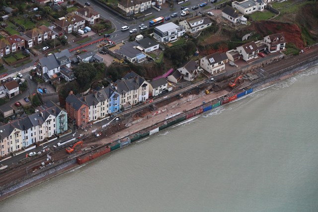 Dawlish aerial photo showing repairs underway- 27 February: Dawlish aerial photo showing repairs - 27 February