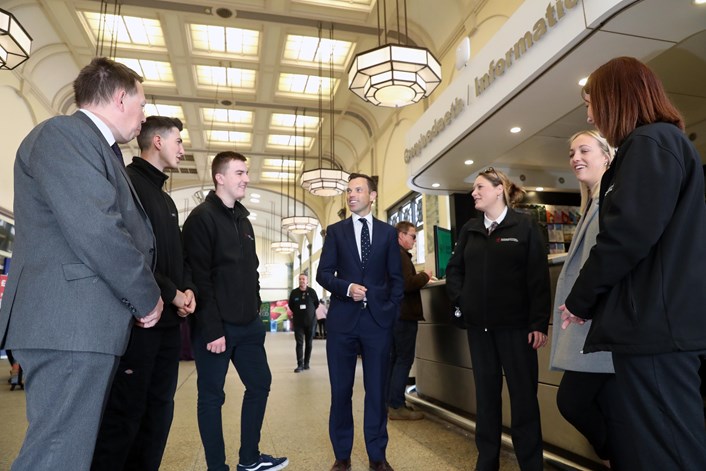 Colin Lea, Lewis Williams, Nathan Currie, Minister Ken Skates, Frances Norman, Alice Cowley and Holly Flye