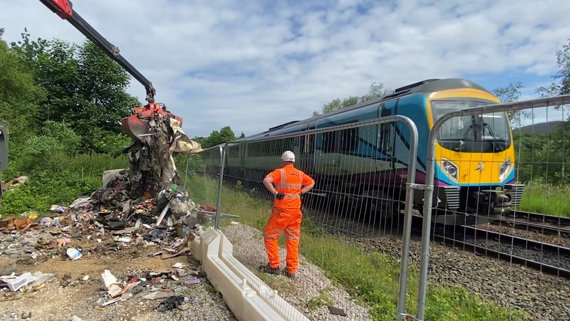 Rat-infested illegal fly tipping cleared from Stalybridge railway: Fly tipping clearance at Heyrod near Stalybridge June 2021