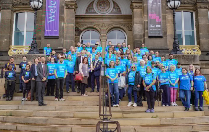 Baton of Hope - Leeds tour 3: Baton bearers are joined by the Lord Mayor of Leeds, Councillor Dan Cohen, and other council and charity representatives.