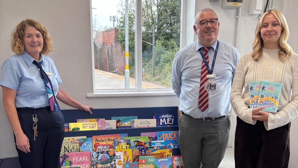 Author Amelia Tait with Mike Drewery and Thirsk station team