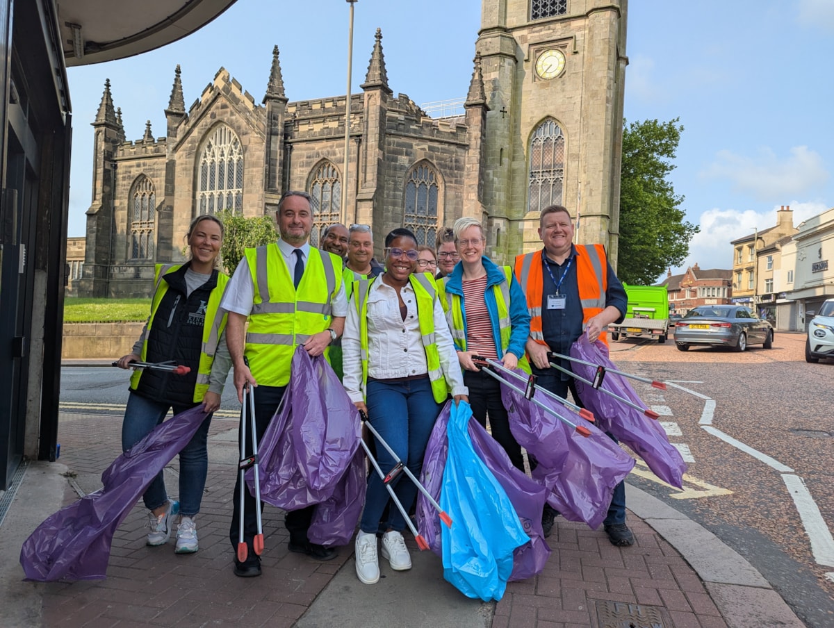 Cllr Paul Bradley (second left) with volunteers on the litter pick in Dudley town centre