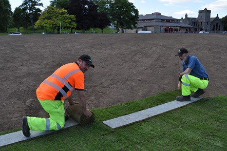 Turfing begins on Cooper Park viewing area: Turfing begins on Cooper Park viewing area